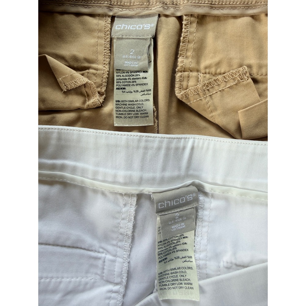 Chico's Capri Pants Women's Sz 2/12 White Tan Cargo Cropped lot 2 Casual Utility - Picture 7 of 11